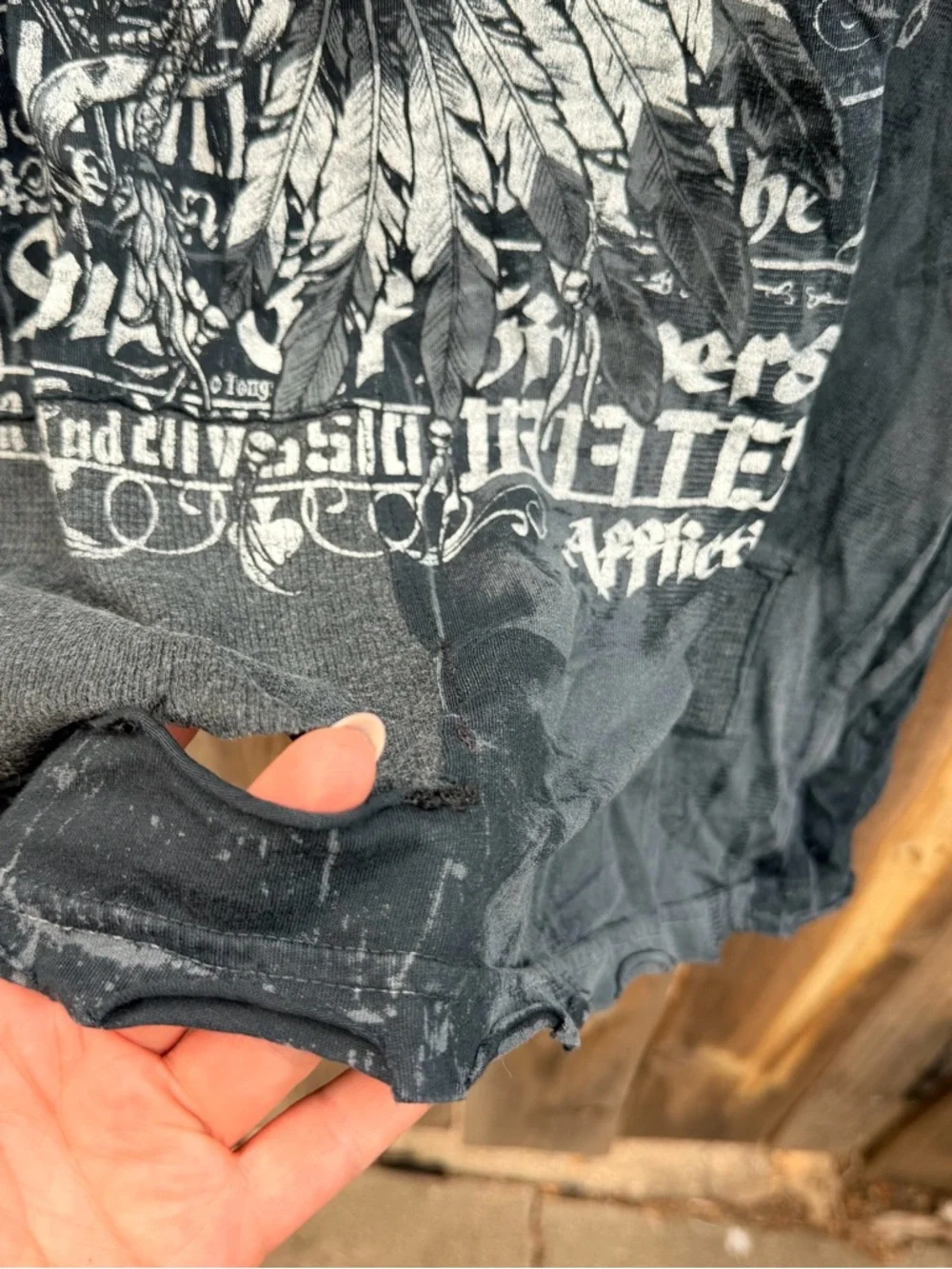 Affliction Black Short-Sleeve Graphic Tee with White Skull Headdress Size XL